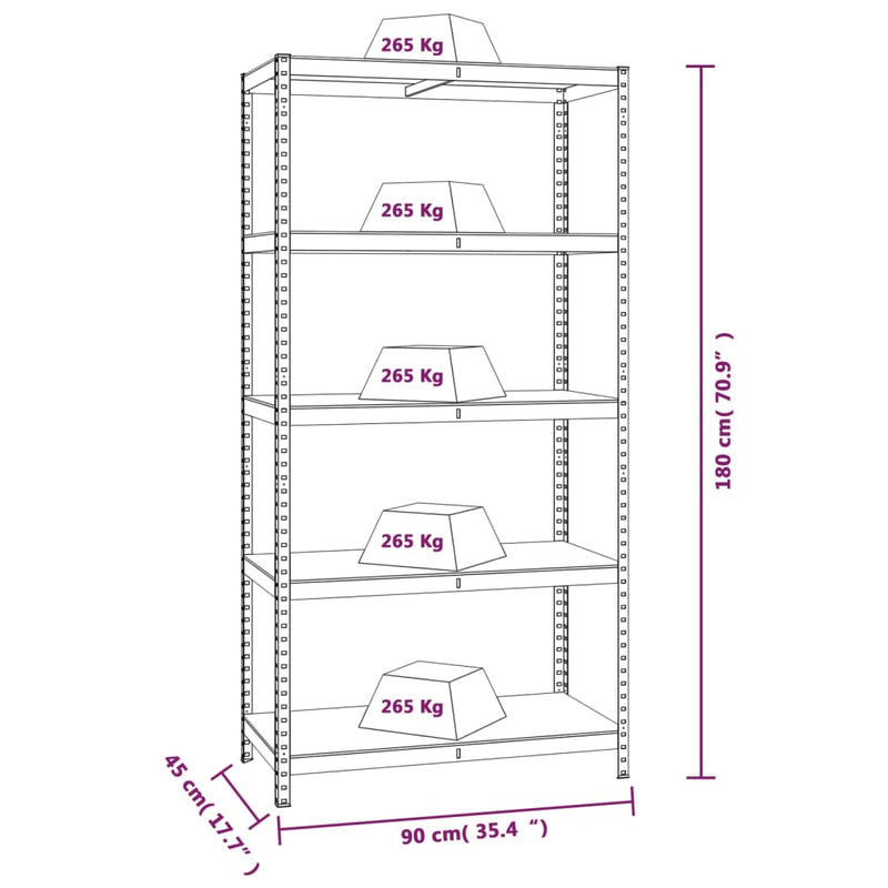 5-Layer Heavy-duty Shelves 2 pcs Grey Steel&Engineered Wood