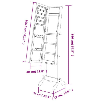 Free-Standing Mirror Black 34x37x146 cm