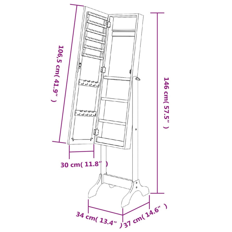 Free-Standing Mirror Black 34x37x146 cm