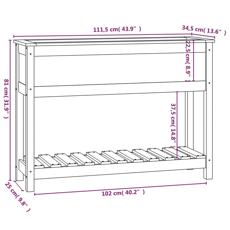 Planter with Shelf White 111.5x34.5x81 cm Solid Wood Pine