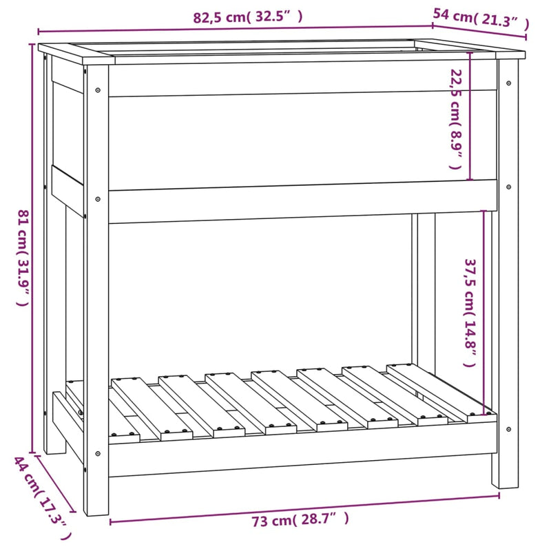 Planter with Shelf 82.5x54x81 cm Solid Wood Pine