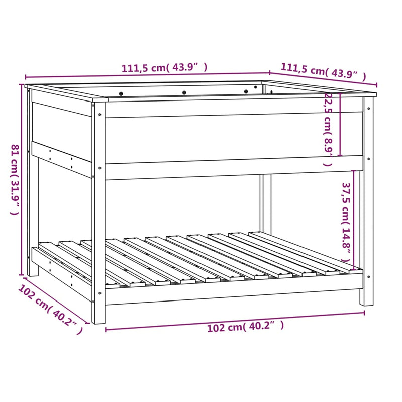 Planter with Shelf White 111.5x111.5x81 cm Solid Wood Pine