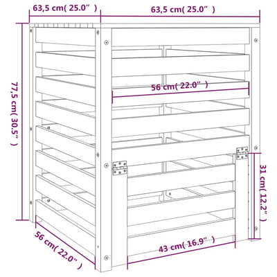 Composter White 63.5x63.5x77.5 cm Solid Wood Pine