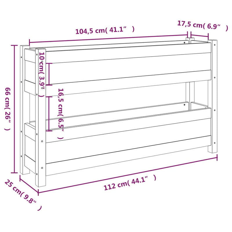 Planter White 112x25x66 cm Solid Wood Pine