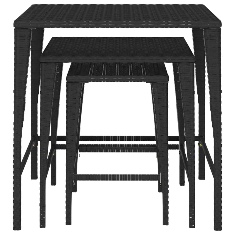 Nesting Tables 3 pcs Black Poly Rattan