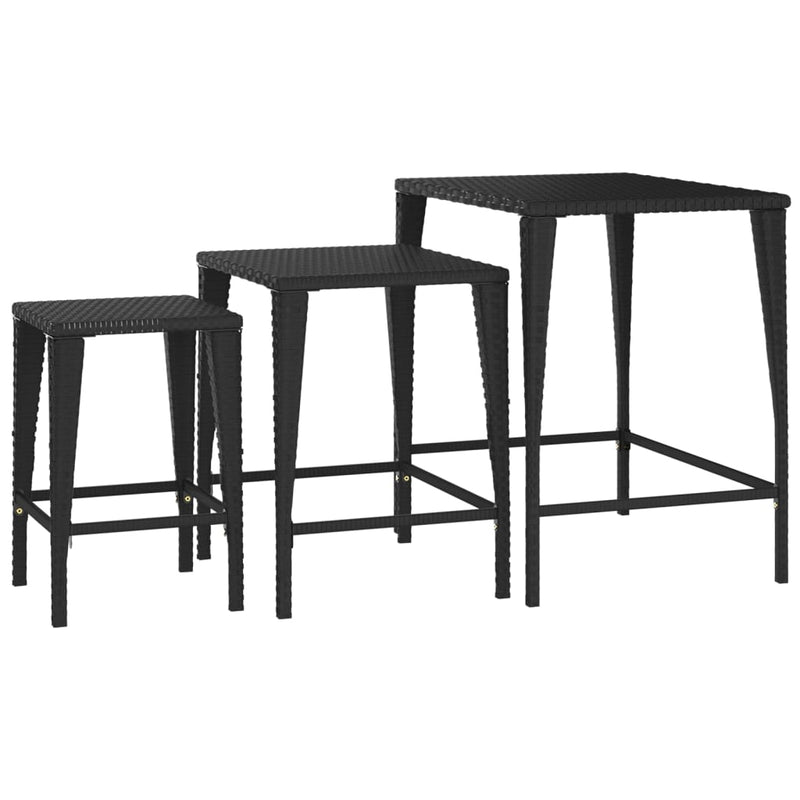 Nesting Tables 3 pcs Black Poly Rattan