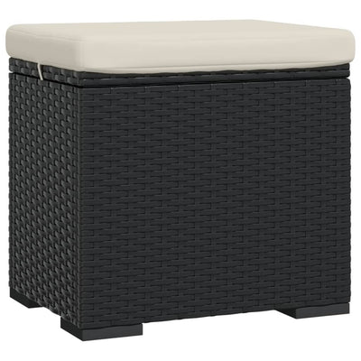 Ottoman with Cushion Black 40x30x40 cm Poly Rattan