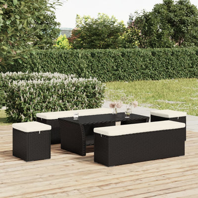 Ottoman with Cushion Black 40x30x40 cm Poly Rattan