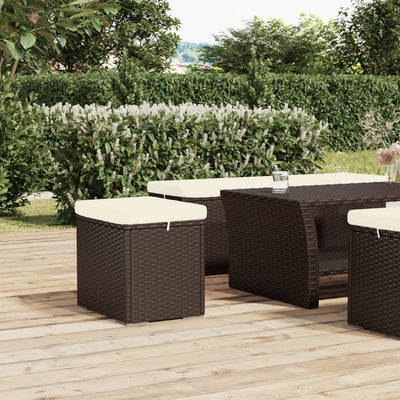 Ottoman with Cushion Brown 40x30x40 cm Poly Rattan