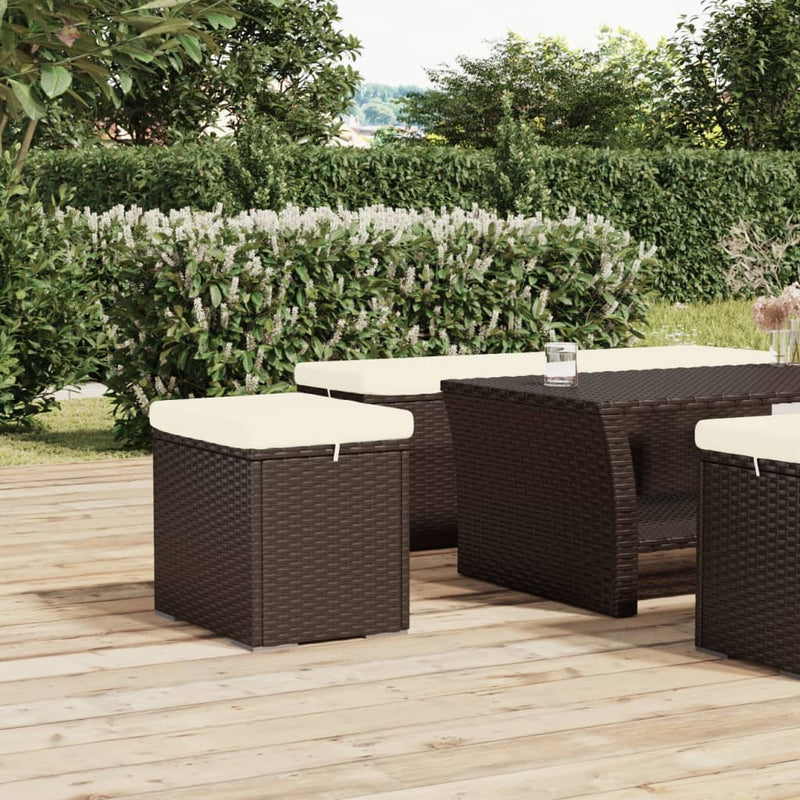 Ottoman with Cushion Brown 40x30x40 cm Poly Rattan