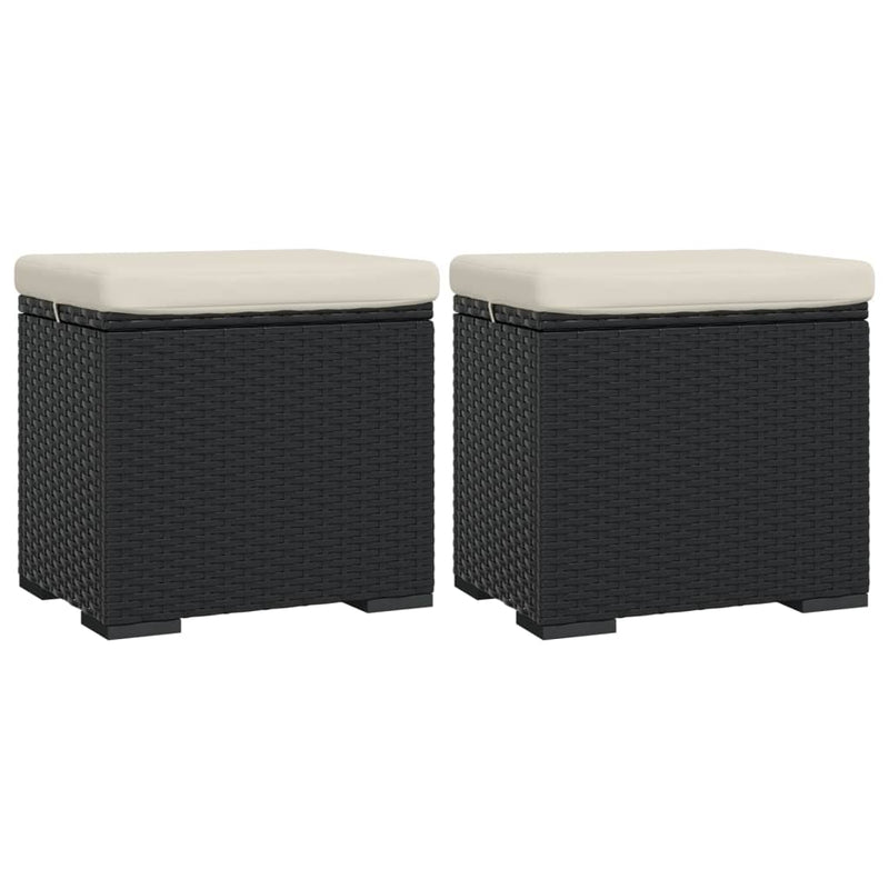 Ottomans with Cushions 2 pcs Black 40x30x40 cm Poly Rattan