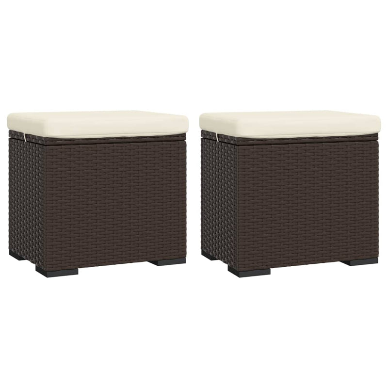 Ottomans with Cushions 2 pcs Brown 40x30x40 cm Poly Rattan