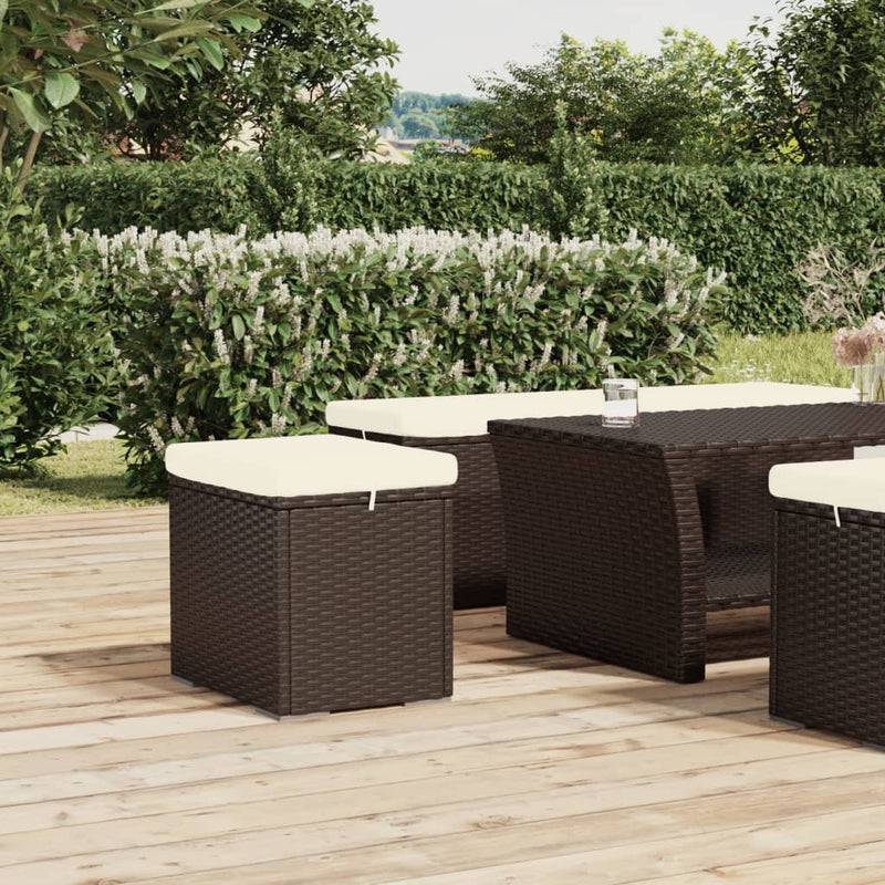 Ottomans with Cushions 2 pcs Brown 40x30x40 cm Poly Rattan