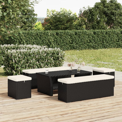 Ottoman Bench with Cushion Black 110x30x40 cm Poly Rattan