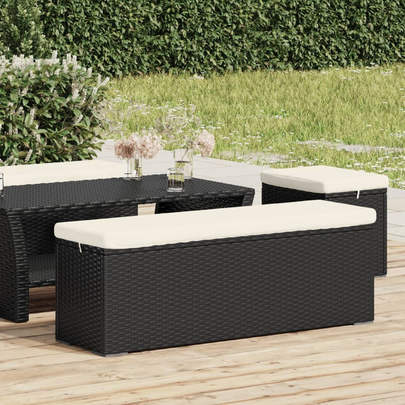 Ottoman Bench with Cushion Black 110x30x40 cm Poly Rattan