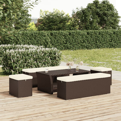 Ottoman Bench with Cushion Brown 110x30x40 cm Poly Rattan