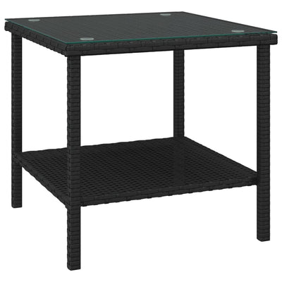 Side Table Black 45x45x45 cm Poly Rattan and Tempered Glass