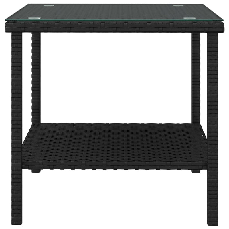 Side Table Black 45x45x45 cm Poly Rattan and Tempered Glass