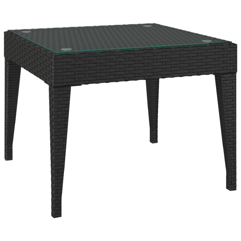 Side Table Black 50x50x38 cm Poly Rattan and Tempered Glass