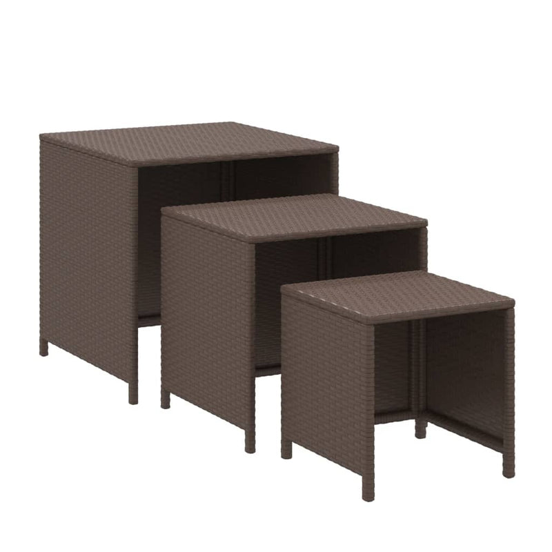 Nesting Tables 3 pcs Brown Poly Rattan