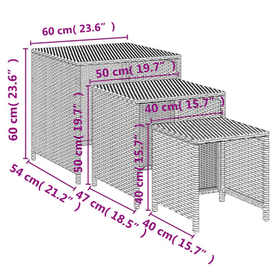 Nesting Tables 3 pcs Brown Poly Rattan