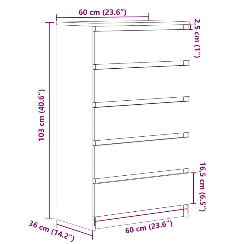 Drawer Cabinet White 60x36x103 cm Engineered Wood