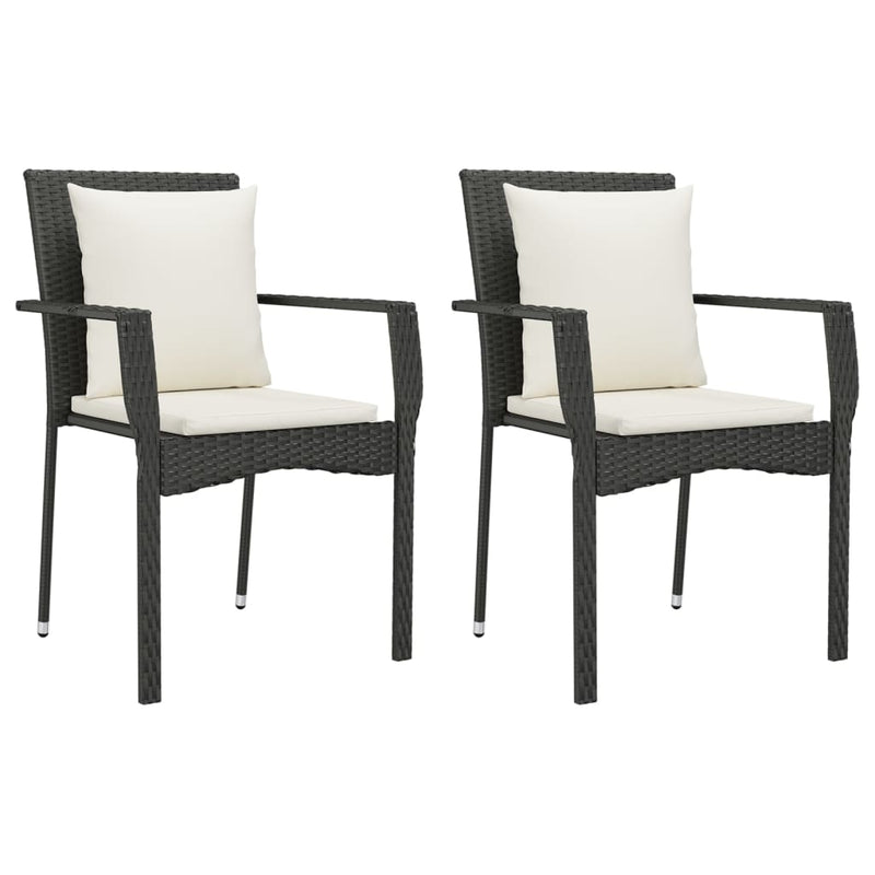 Garden Chairs with Cushions 2 pcs Poly Rattan Black