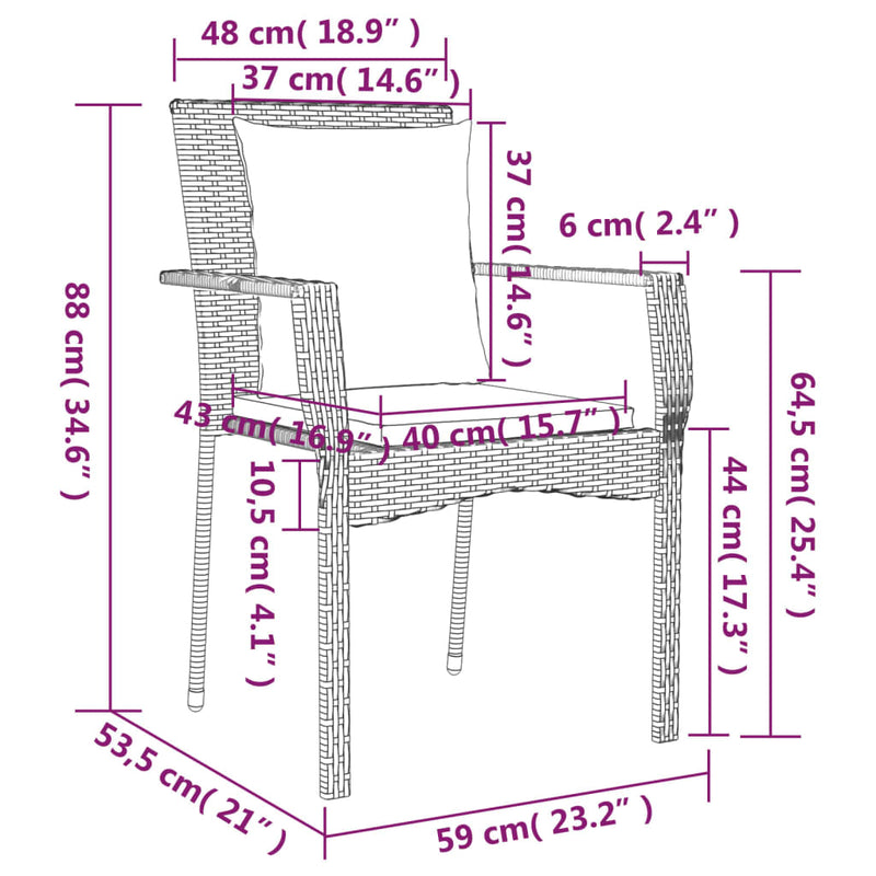 Garden Chairs with Cushions 2 pcs Poly Rattan Grey