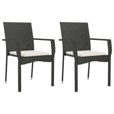 Garden Chairs with Cushions 2 pcs Poly Rattan Black