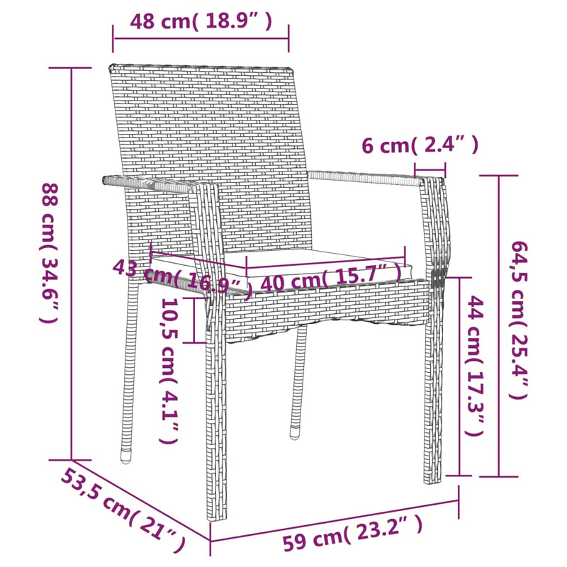 Garden Chairs with Cushions 2 pcs Poly Rattan Black