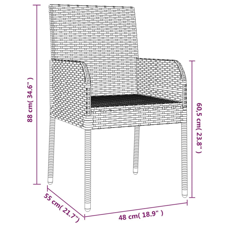 Garden Chairs with Cushions 2 pcs Poly Rattan Grey