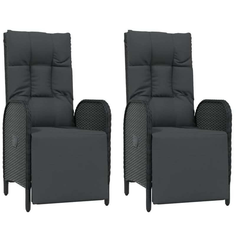 Outdoor Reclining Chairs with Cushions 2 pcs Poly Rattan Black