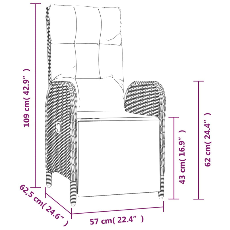 Outdoor Reclining Chairs with Cushions 2 pcs Poly Rattan Black