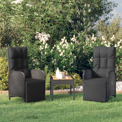 Outdoor Reclining Chairs with Cushions 2 pcs Poly Rattan Black