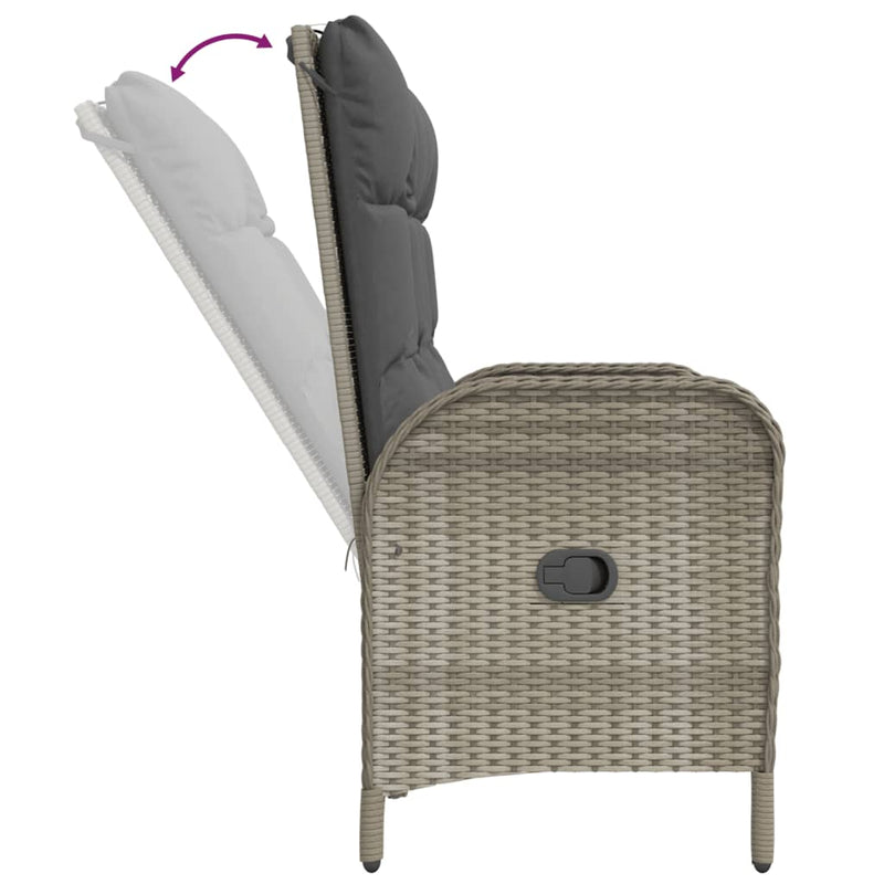 Reclining Garden Bench with Cushions 107 cm Poly Rattan Grey