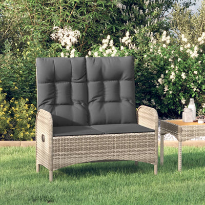 Reclining Garden Bench with Cushions 107 cm Poly Rattan Grey