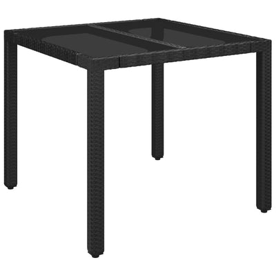 Garden Table with Glass Top Black 90x90x75 cm Poly Rattan