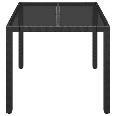 Garden Table with Glass Top Black 90x90x75 cm Poly Rattan