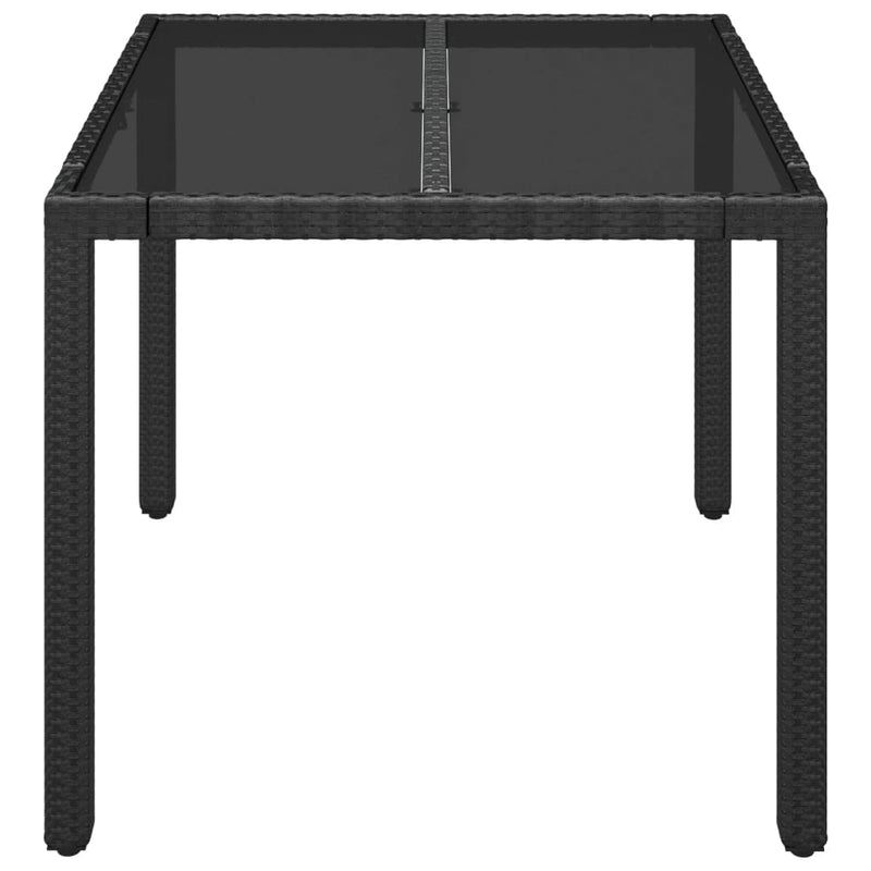 Garden Table with Glass Top Black 90x90x75 cm Poly Rattan