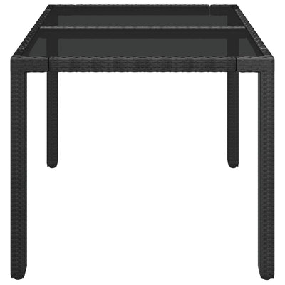 Garden Table with Glass Top Black 90x90x75 cm Poly Rattan