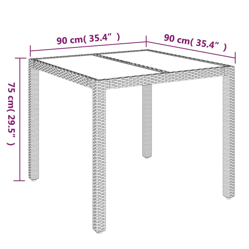 Garden Table with Glass Top Black 90x90x75 cm Poly Rattan