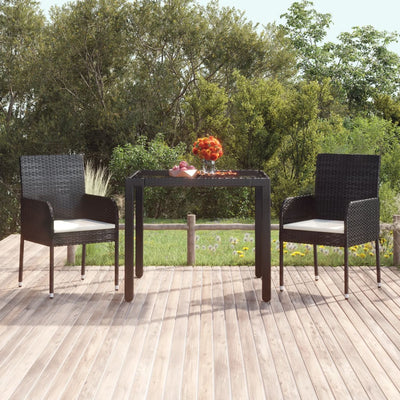 Garden Table with Glass Top Black 90x90x75 cm Poly Rattan