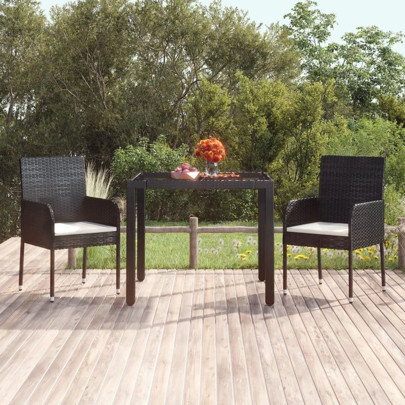 Garden Table with Glass Top Black 90x90x75 cm Poly Rattan