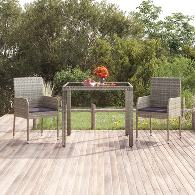 Garden Table with Glass Top Grey 90x90x75 cm Poly Rattan