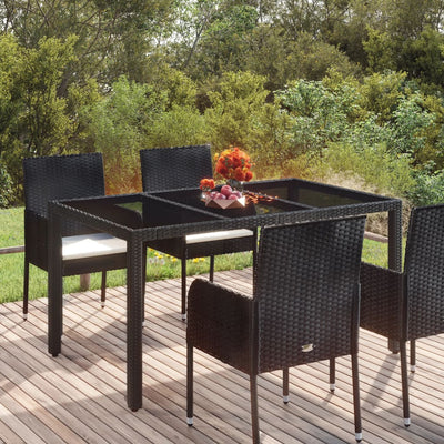 Garden Table with Glass Top Black 150x90x75 cm Poly Rattan