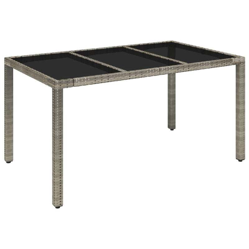 Garden Table with Glass Top Grey 150x90x75 cm Poly Rattan