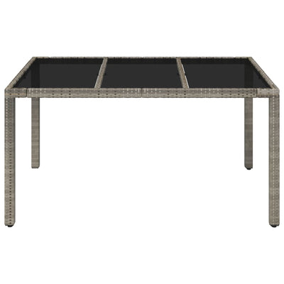 Garden Table with Glass Top Grey 150x90x75 cm Poly Rattan