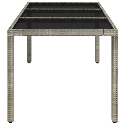 Garden Table with Glass Top Grey 150x90x75 cm Poly Rattan