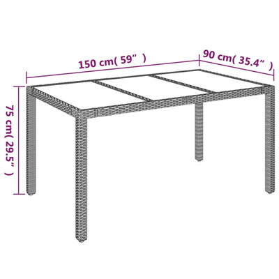 Garden Table with Glass Top Grey 150x90x75 cm Poly Rattan