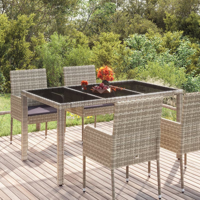 Garden Table with Glass Top Grey 150x90x75 cm Poly Rattan